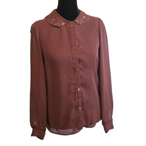 Women's Peter Pan Collar Puff Sleeve Blouse
